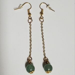 Gold and Green Gemstone Dangle Earrings